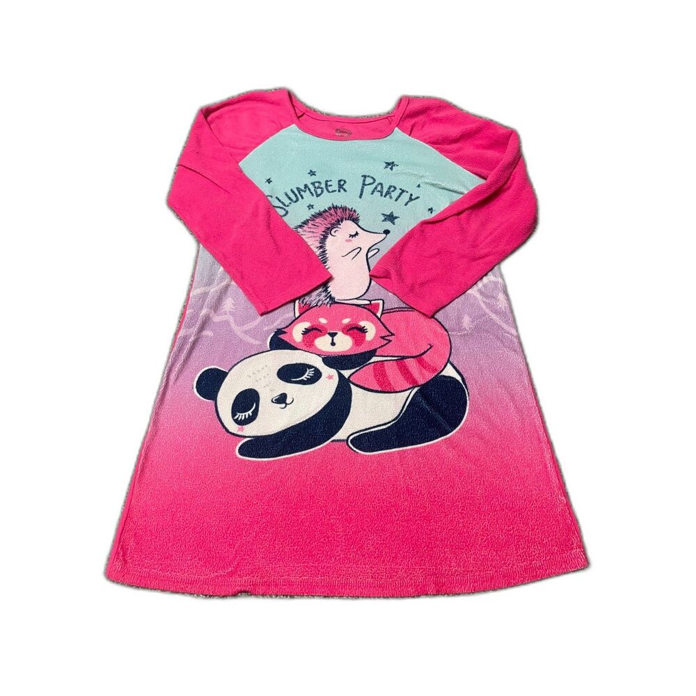 Wonder Nation Pink Slumber Party Animals Fleece Long Sleeve Nightgown M Girls